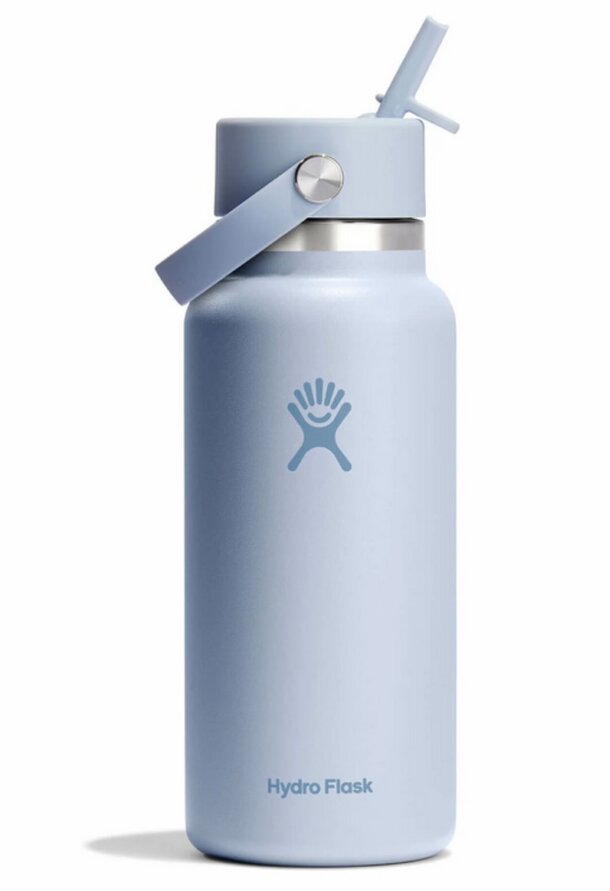 Insulated Hydro Flask water bottle with a secure lid and convenient handle for portability.