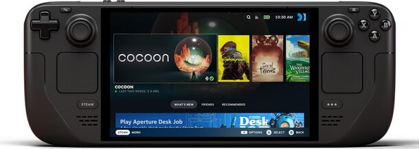 A tablet displaying a colorful video game interface with characters and action elements visible on the screen.  