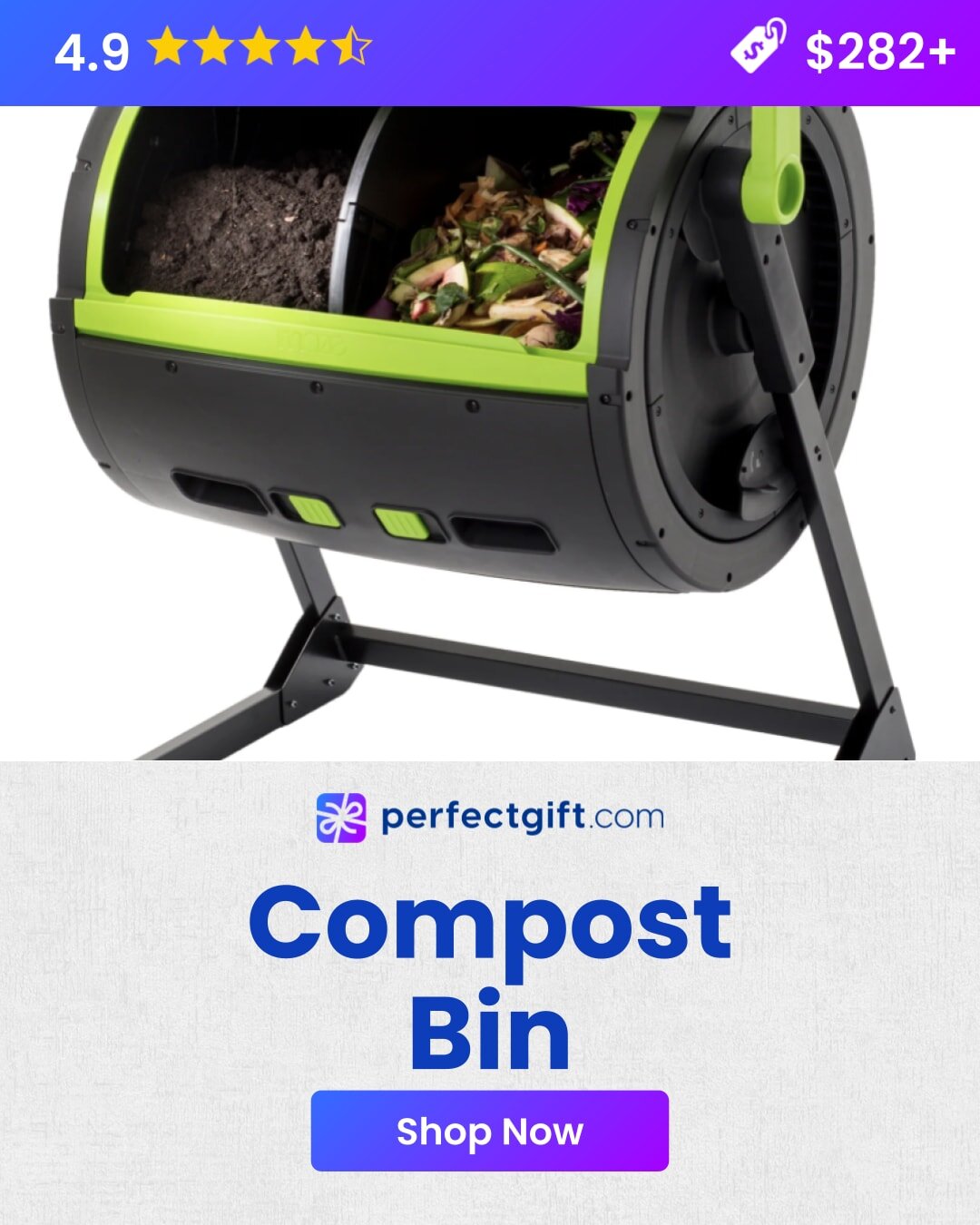 Compost bin displayed as an ideal gift for eco-conscious individuals, showcasing its practical and sustainable features.