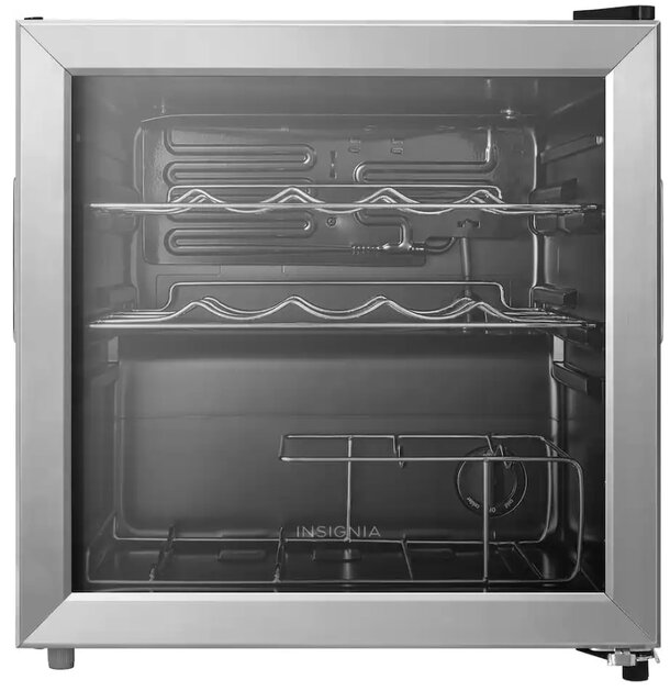 Stainless steel wine cooler featuring a glass door, showcasing its sleek design and modern functionality.