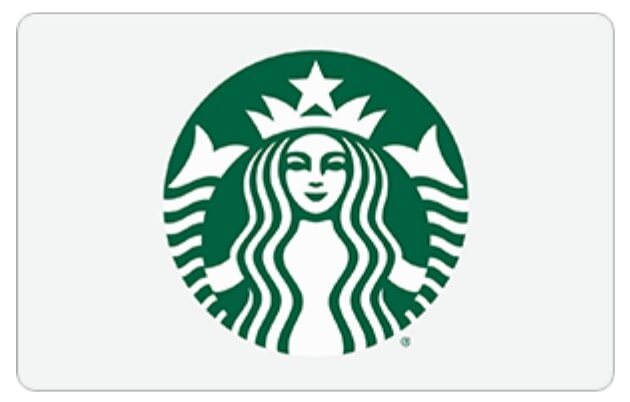 Green Starbucks logo on the card featuring a twin-tailed siren with flowing hair, crowned with a star, set against a white background.