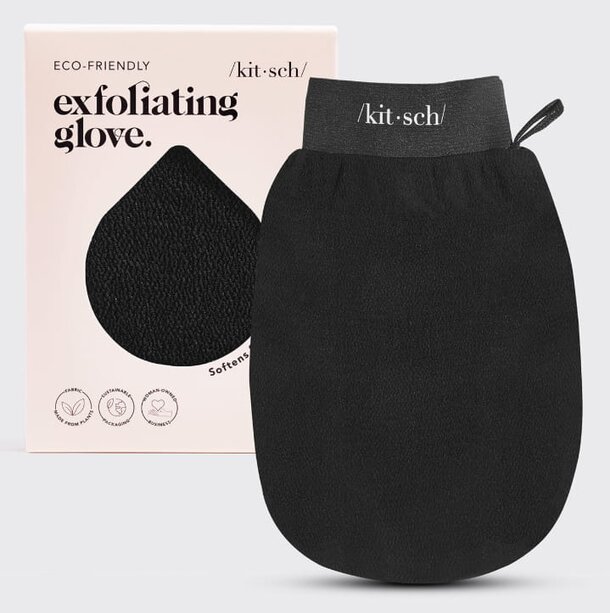 Exfoliating glove by Kit Sachs, designed for skin smoothing and rejuvenation during bathing or skincare routines.