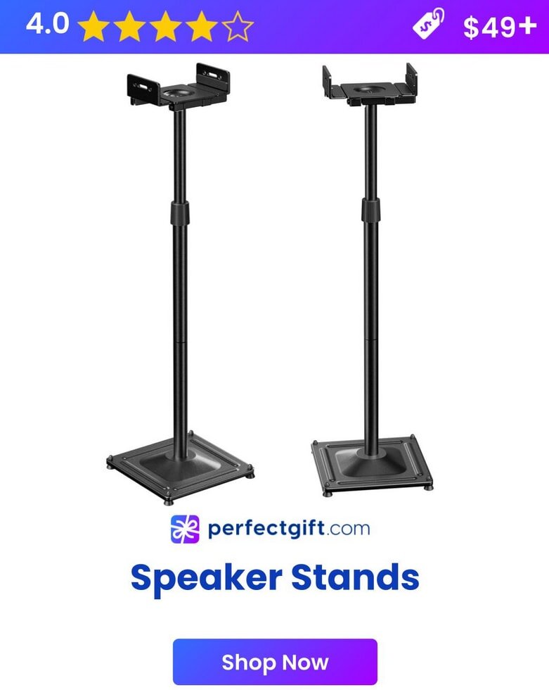 Two speaker stands labeled "Perfectlight Speaker Stands" displayed side by side.