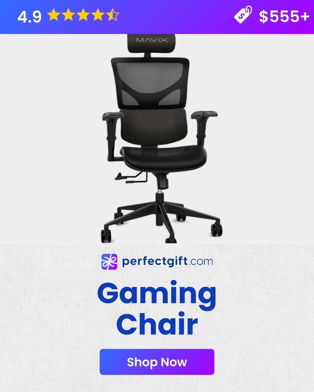 Gaming chair displayed with a visible price tag attached to it, highlighting its cost for potential buyers.