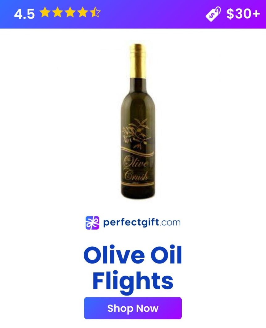 A selection of olive oil flights arranged as a perfect gift, showcasing various flavors and elegant packaging.