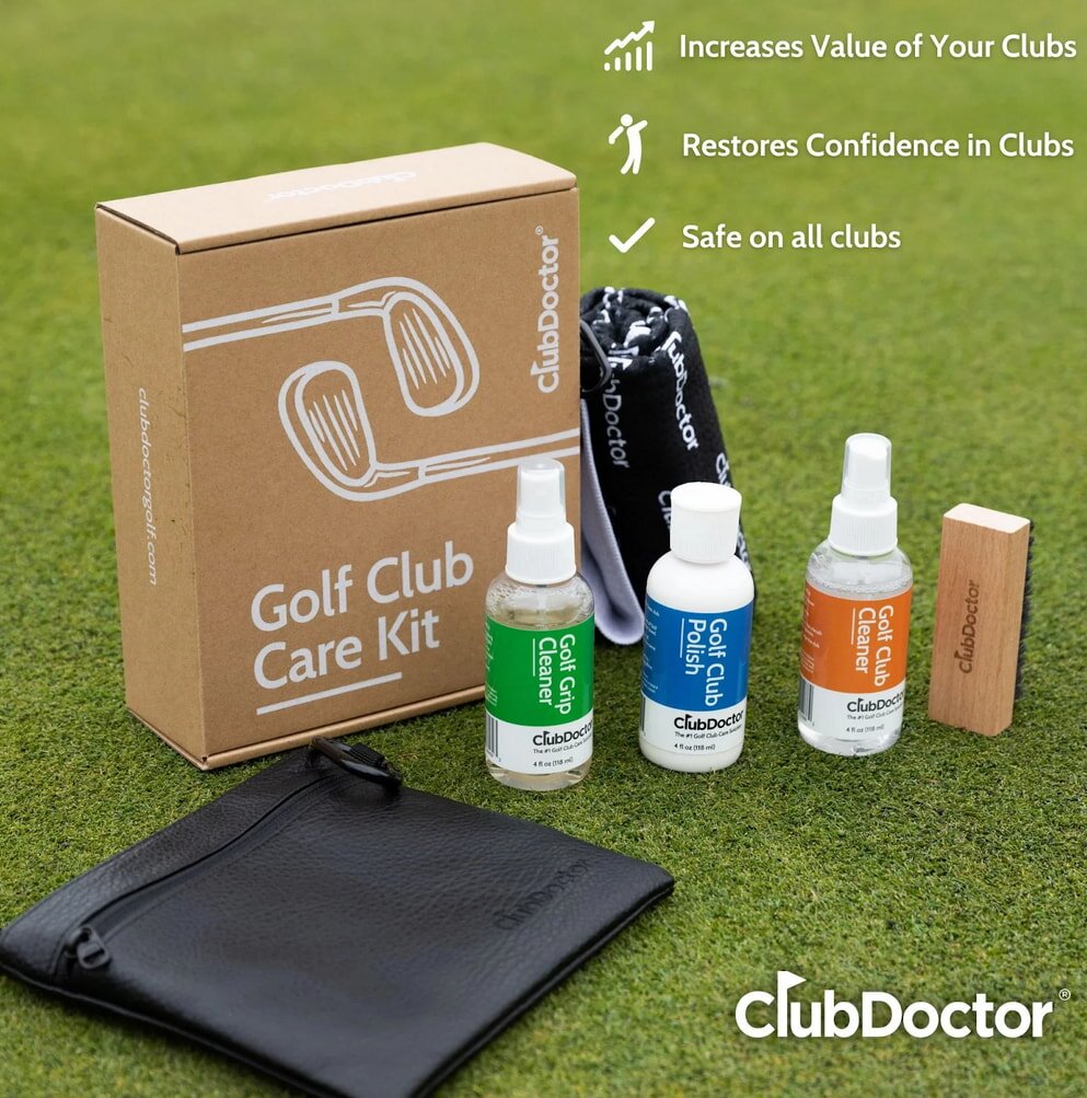 Golf club care kit featuring a golf bag, a golf glove, and a second golf glove for maintenance and protection.