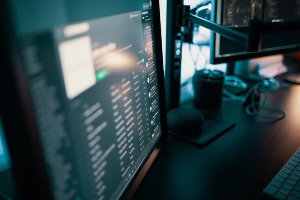 A computer monitor displaying a desktop setup with a keyboard and mouse positioned in front of it.