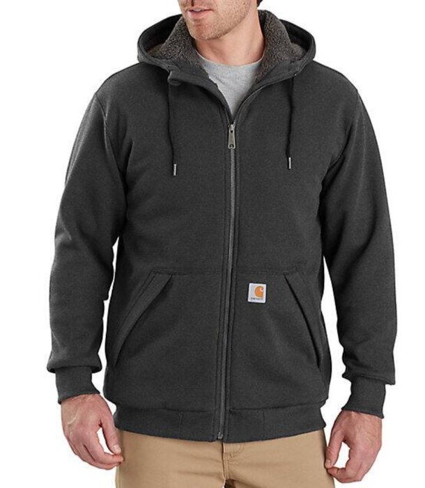 Carhartt men's full zip hoodie in a solid color, featuring a front zipper and a comfortable, relaxed fit.