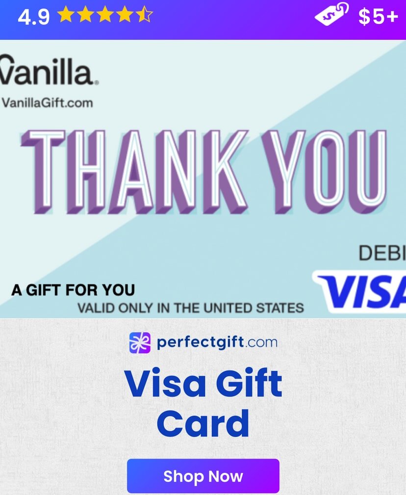 Vanilla Visa gift card featuring a simple design with a white background and the Visa logo prominently displayed.  