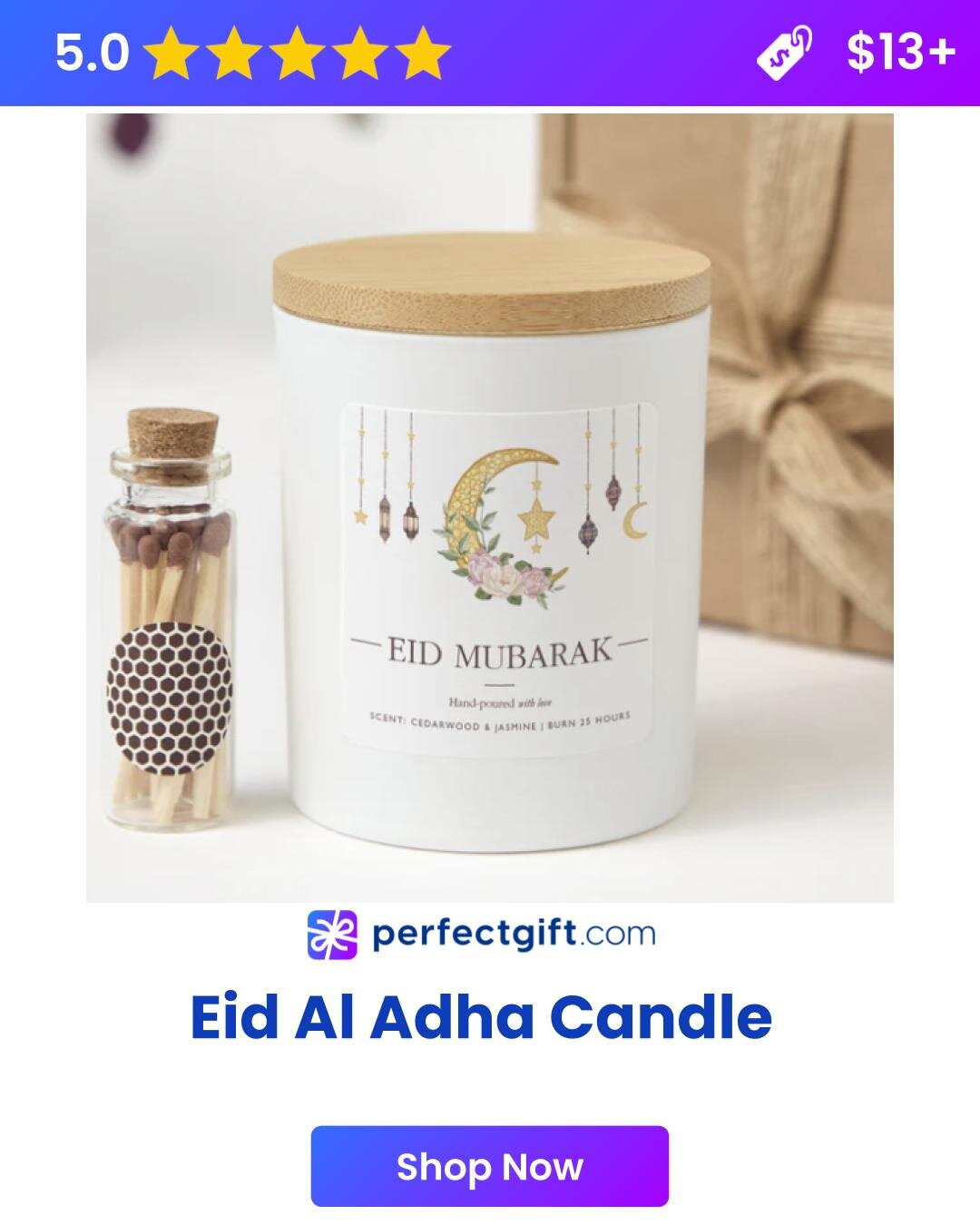 A decorative candle designed for Eid al-Adha, featuring intricate patterns and warm colors, symbolizing celebration and light.