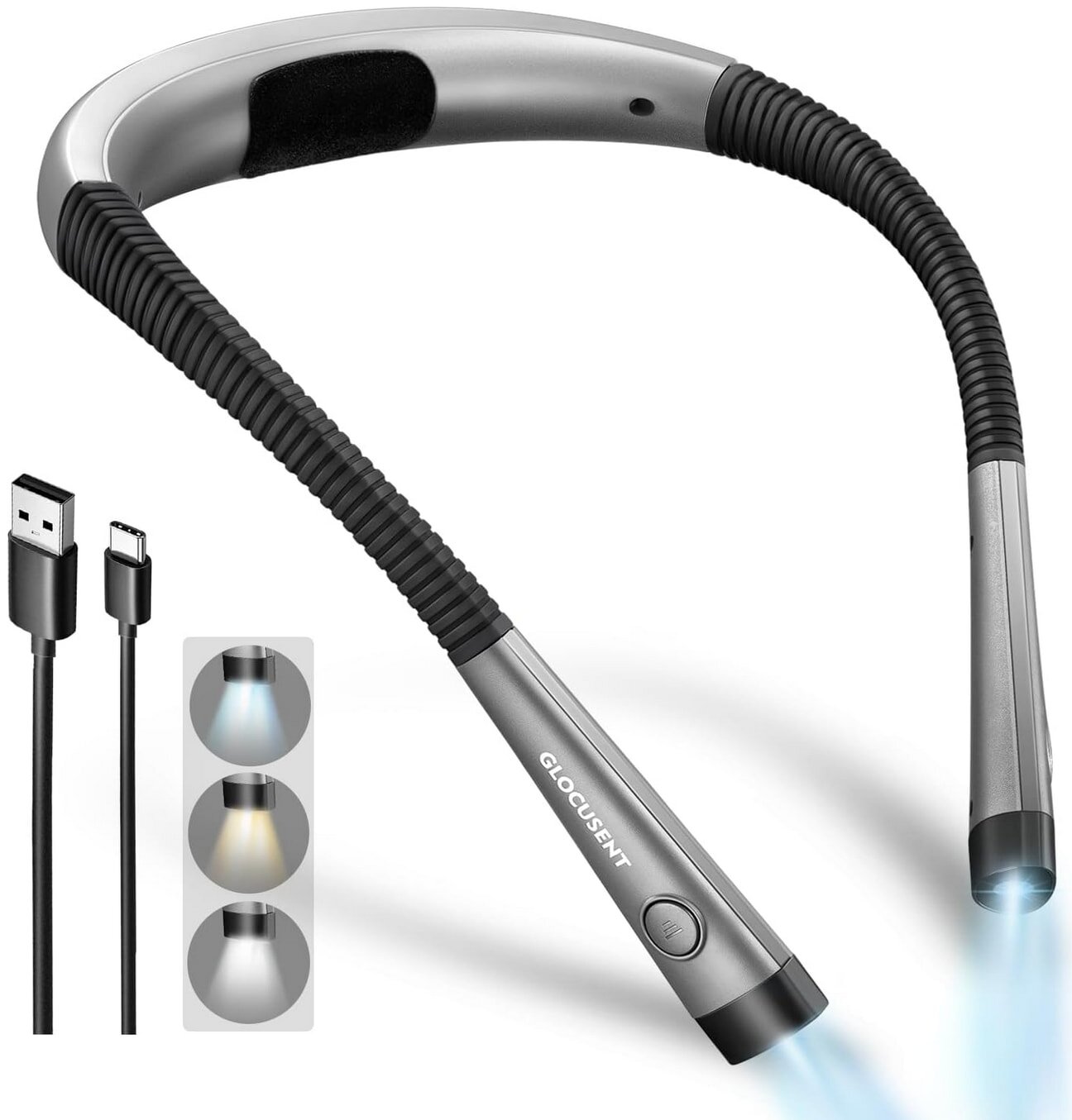 A neck strap featuring an attached USB cable, designed for convenient connectivity and hands-free use.