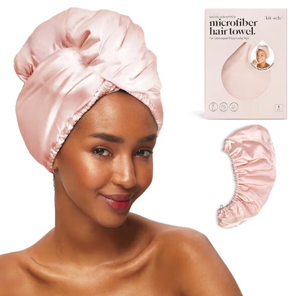 A satin turban designed to keep hair secure and in place, offering both style and functionality.