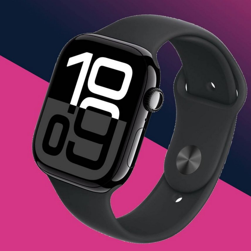 Black smartwatch with white and black numbers on screen