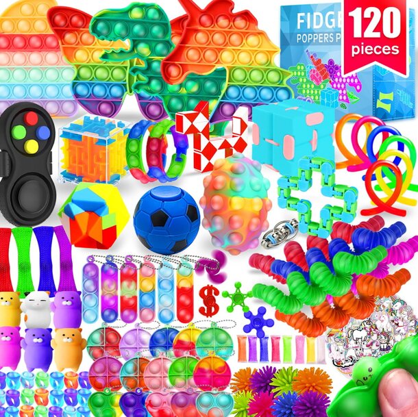 A vibrant assortment of toys and accessories in various colors arranged together on a surface.