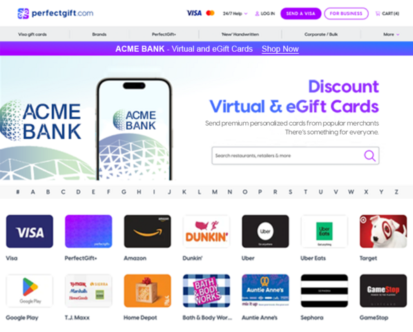 Check balance landing page for gift cards