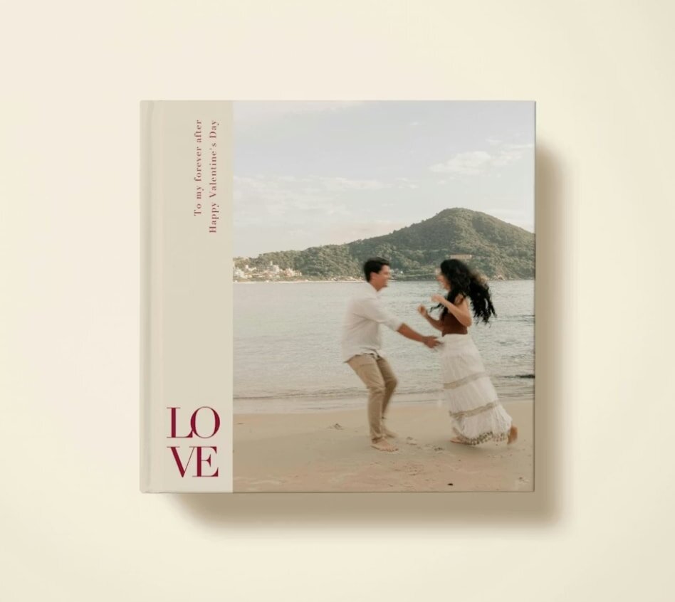 Love photo book cover mockup featuring a heart design and elegant typography on a soft background.