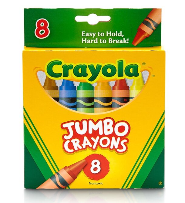 An 8-pack of Crayola jumbo crayons in various vibrant colors, ideal for young artists and creative projects.