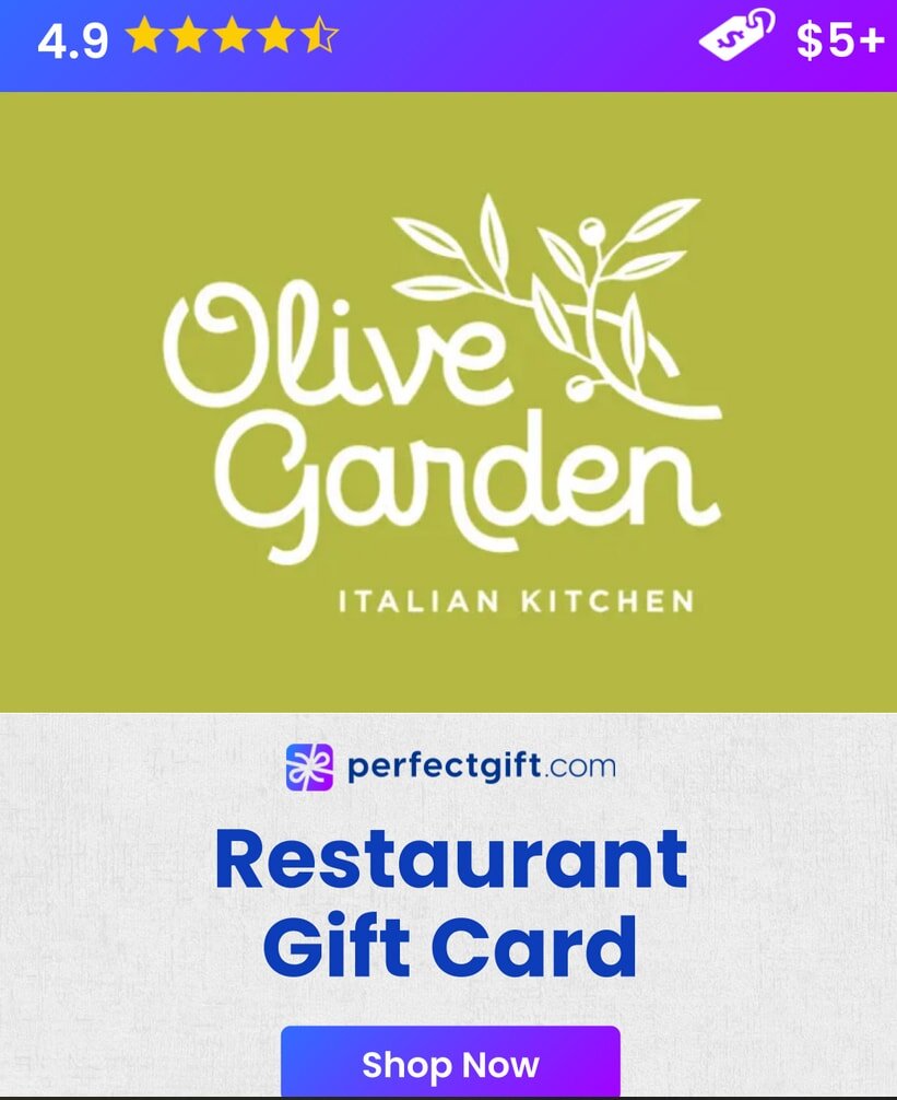 A Olive Garden gift card showcasing a minimalist design, primarily white with the Visa logo in the corner.  