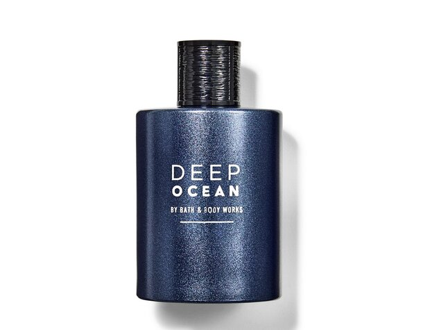 Luxurious glass bottle of deep ocean-scented eau de toilette.