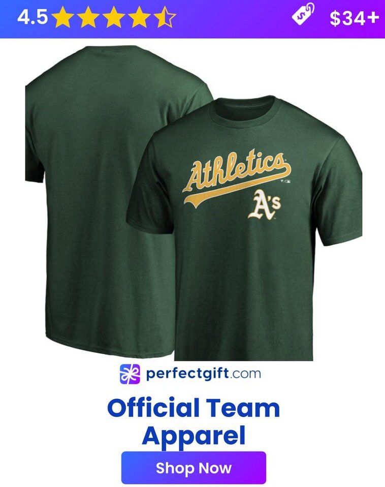 Green Athletics T-shirt with logo, rated 4.5 stars, priced at $34+, available at perfectgift.com. Shop now for official apparel.