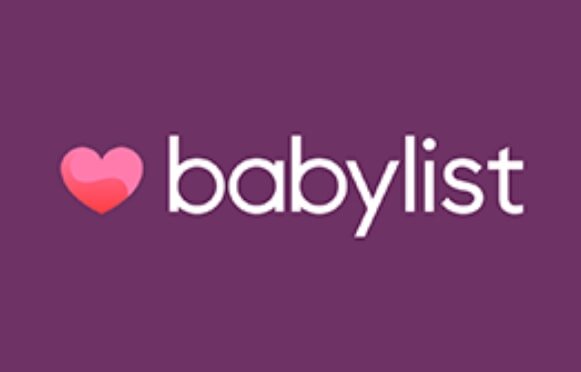 Logo with a pink heart icon and the word "babylist" in white lowercase letters on a purple background, conveying a warm and welcoming tone.