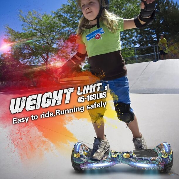 A girl balances on a hoverboard while riding a skateboard, showcasing her skills in a dynamic outdoor setting.
