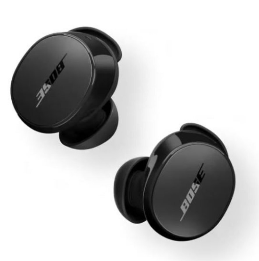 Bose SoundSport wireless earbuds in black, designed for comfort and high-quality sound during workouts or daily use. 