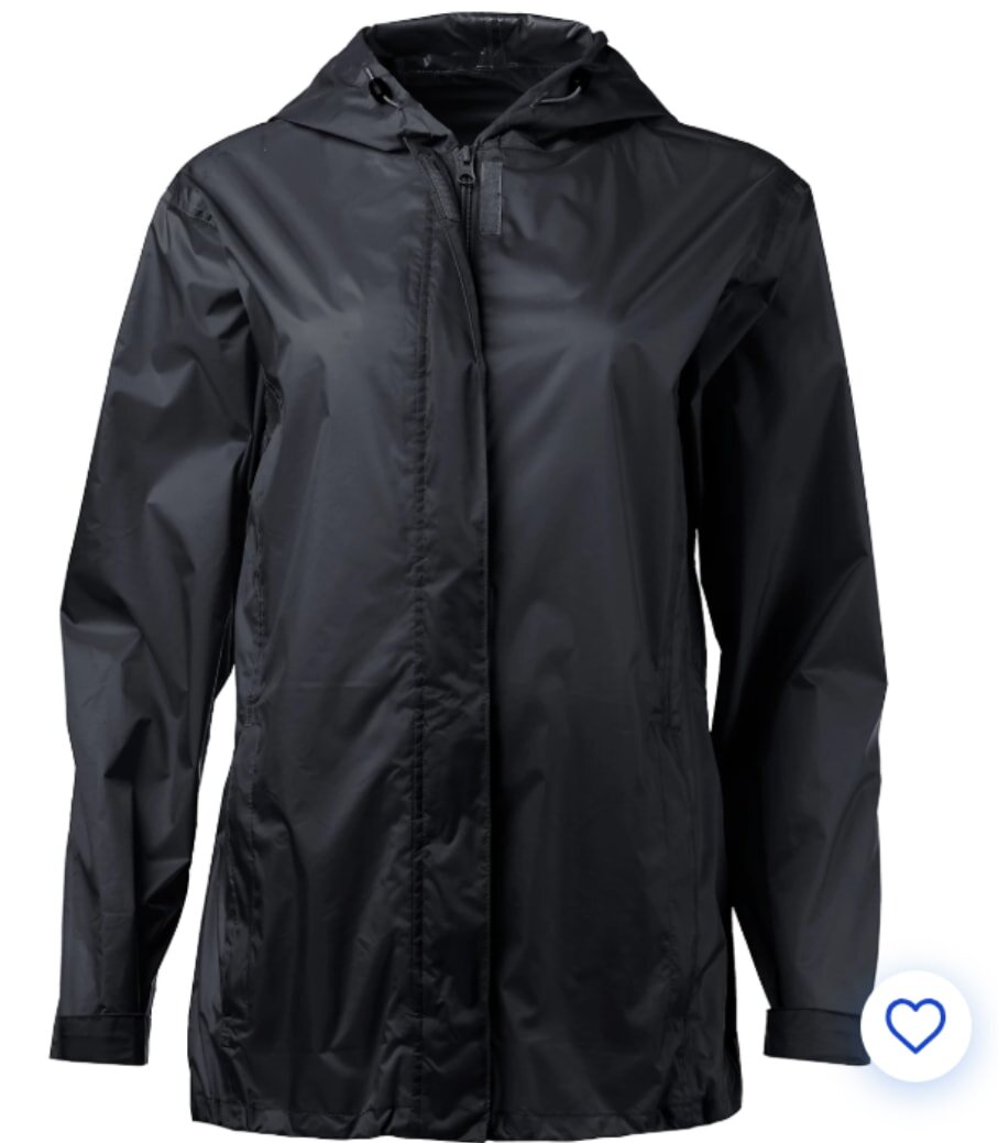 Black waterproof jacket with hood and zipper