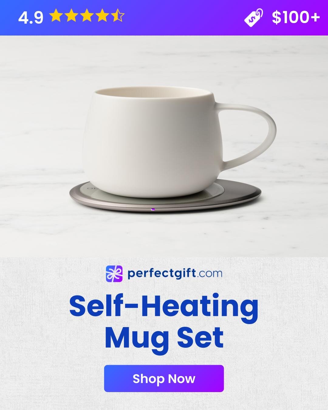 Self-Heating white mug with heater