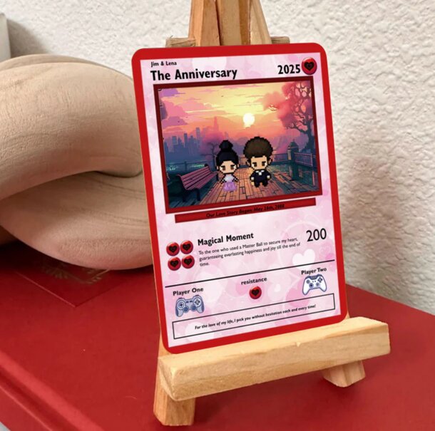 A card featuring an image of two people smiling together.