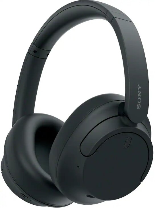 Black over-ear headphones with cushioned ear cups and a sleek design, featuring the "SONY" logo on the headband, conveying a modern and professional tone.