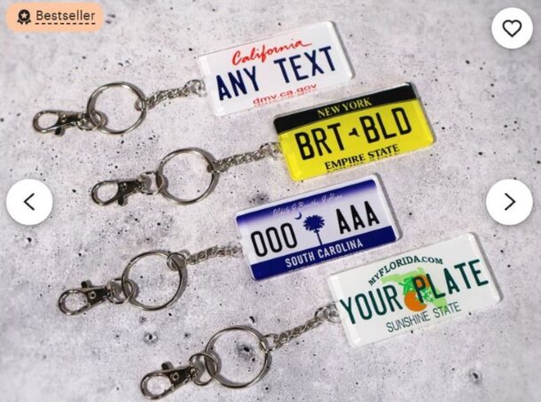 A collection of four license plates displaying the phrase "any - text" on each plate.
