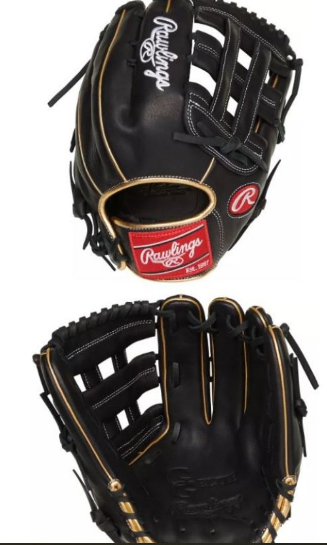 Black Rawlings baseball glove, 12 inches, designed for optimal performance and comfort in the game.