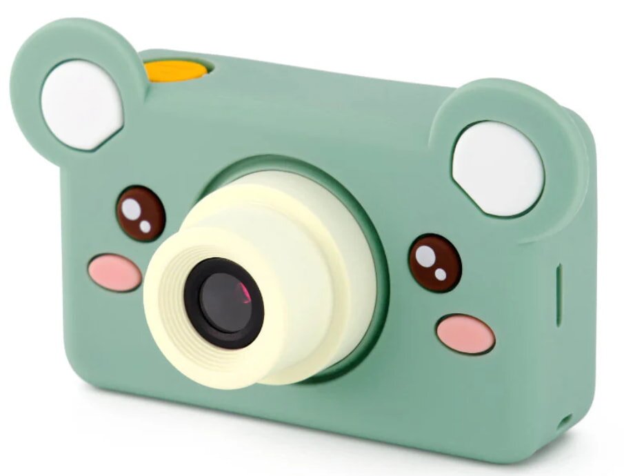 A cute camera featuring a bear face design, adding a playful touch to photography.