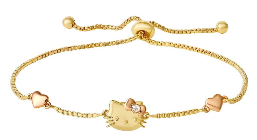 Gold-plated adjustable bracelet featuring a Hello Kitty charm, perfect for fans of the iconic character.