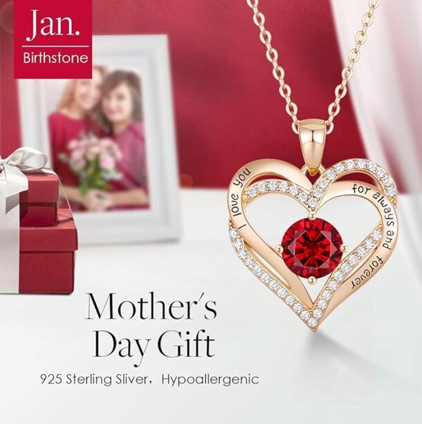 Elegant birthstone necklace, a thoughtful Mother's Day gift, showcasing her unique birthstone.