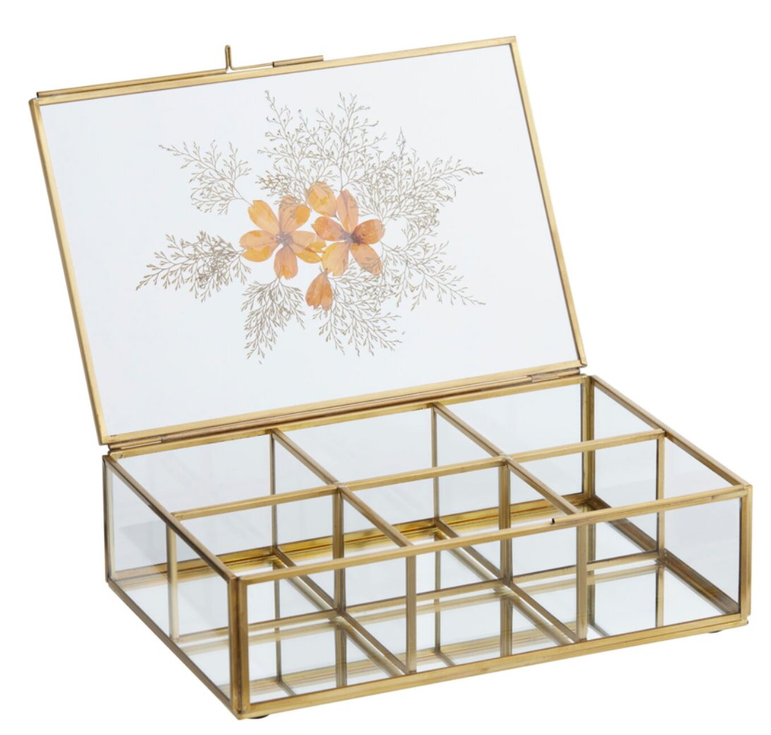 Metal and glass pressed flower tea organizer box by World Market