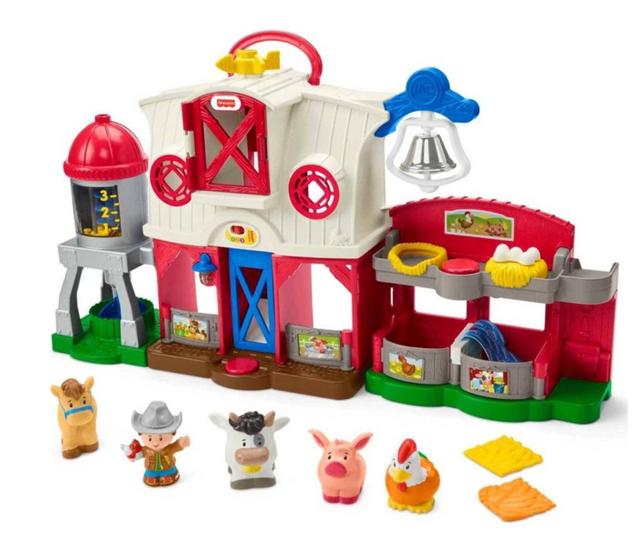 Colorful Fisher-Price farm animal playset featuring various toy animals and a barn, designed for imaginative play.