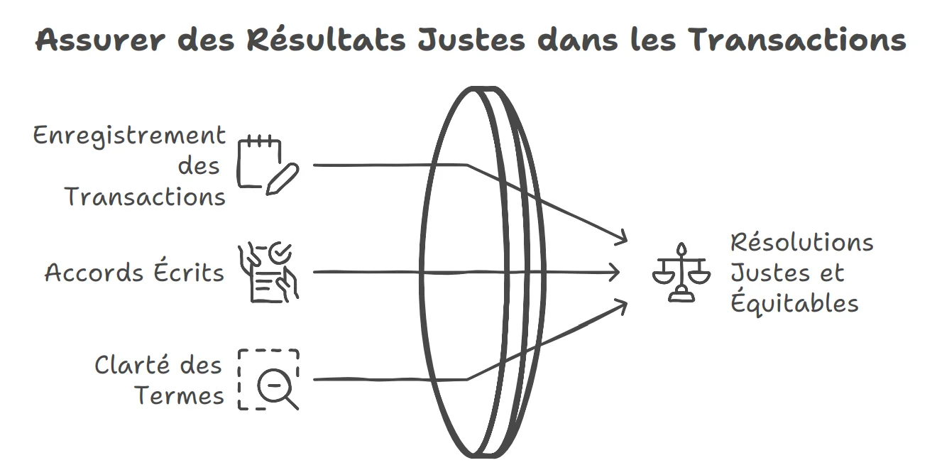 Trois piliers convergeant vers des résolutions justes et équitables : enregistrement des transactions, accords écrits, clarté des termes