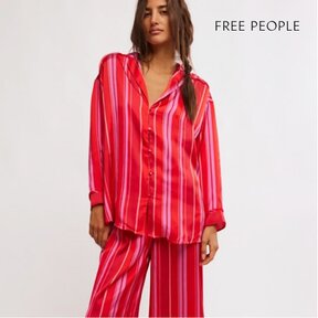 Image of a model wearing Free People Dreamy Days Pajama Set in Berry Combo