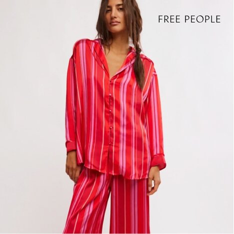 Image of a model wearing Free People Dreamy Days Pajama Set in Berry Combo