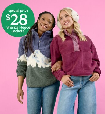 Girls wearing sherpa fleece jackets. Special price $28 sherpa fleece jackets