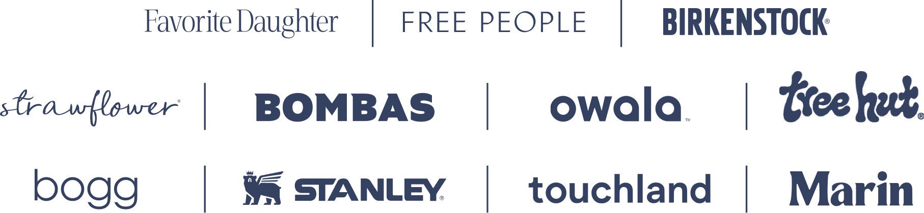 Little Words Project [Logo] | Bombas [Logo] | Owala [Logo] | Tree Hut [Logo] | Bogg [Logo] | Stanley [Logo] | Touchland [Logo] | Marin [Logo]
