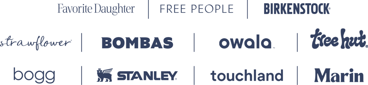 Favorite Daughter [Logo] | Free People [Logo] | Birkenstock [Logo] | Strawflower [Logo] | Bombas [Logo] | Owala [Logo] | Tree Hut [Logo] | Bogg [Logo] | Stanley [Logo] | Touchland [Logo] | Marin [Logo]