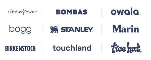 Little Words Project [Logo] | Bombas [Logo] | Owala [Logo] | Tree Hut [Logo] | Bogg [Logo] | Stanley [Logo] | Touchland [Logo] | Marin [Logo]