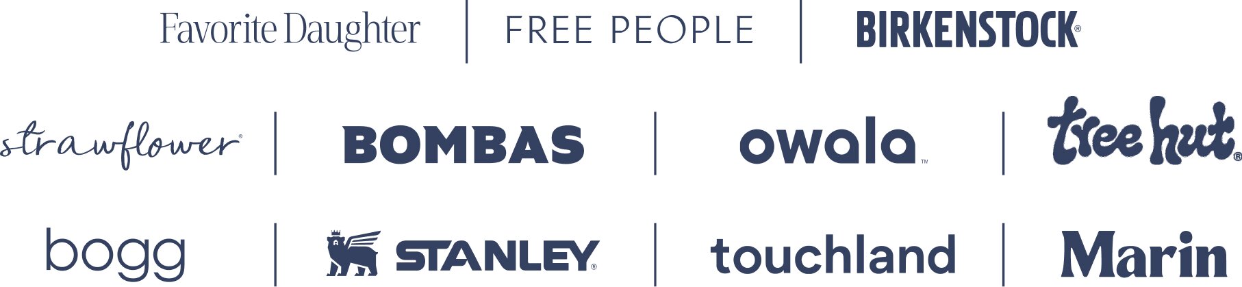 Little Words Project [Logo] | Bombas [Logo] | Owala [Logo] | Tree Hut [Logo] | Bogg [Logo] | Stanley [Logo] | Touchland [Logo] | Marin [Logo]