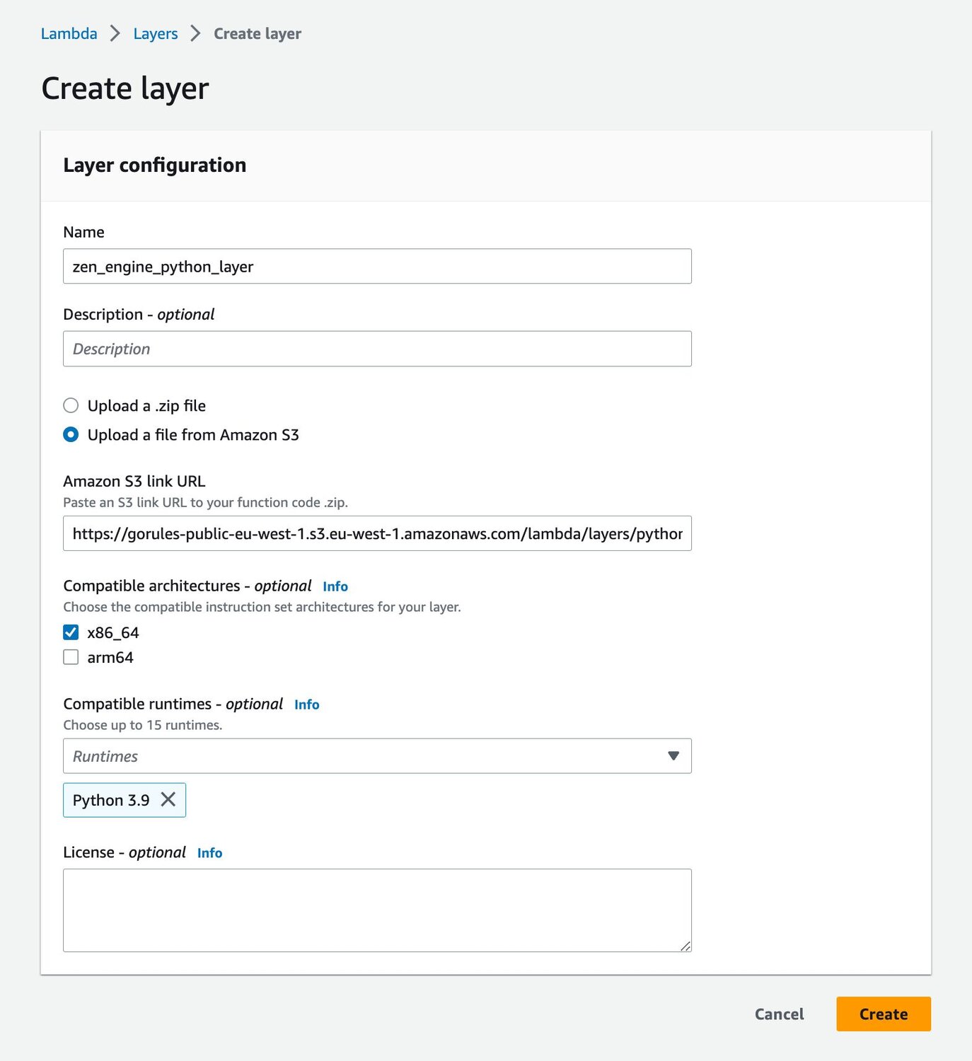 Lambda Create Layer