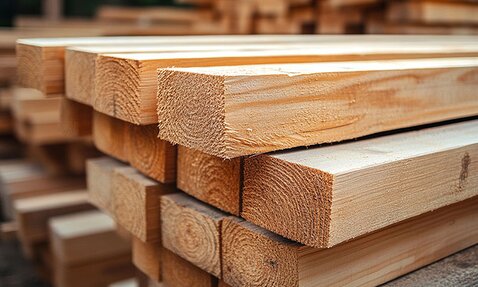 A stack of lumber at a construction site.