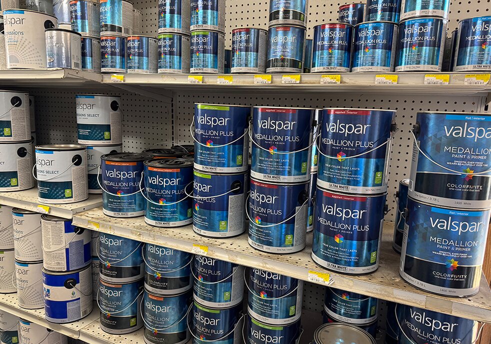 Paint aisle at Booneville Lumber Company.