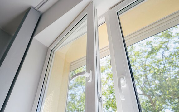 Window hardware on a open window.